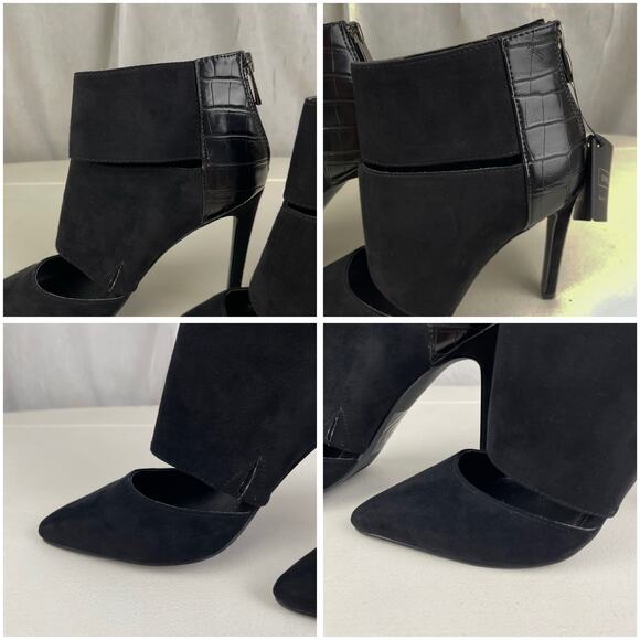 NWT Express Stiletto Ankle Booties Heels Faux Suede Croc Pointed Toe Cut Out 6 - Picture 15 of 16
